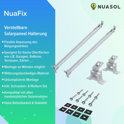 NuaSol -NuaFix Verstellbare Halterung 30-60� Photovoltaik Solarmodule Balkonkraftwerk Silber