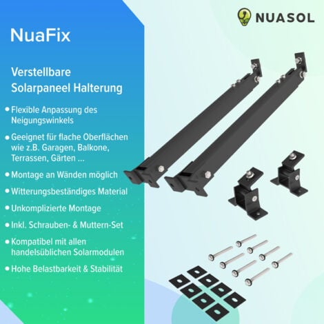 NuaSol -NuaFix Verstellbare Halterung Solar- & PV-Montagesysteme Photovoltaik Solarmodule Solarpanel Balkonkraftwerk Neigungswinkel 15° - 30° Schwarz