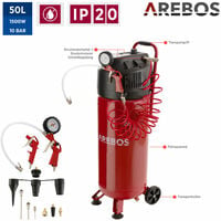 AREBOS Druckluft Kompressor Luftkompressor 50L 10 Bar stehend 13-tlg Zubehör Rot - rot