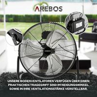 AREBOS Bodenventilator Windmaschine Lüfter 120W 20 Zoll 50 cm Standventilator Ventilator GS geprüft von TÜV Süd Schwarz - Schwarz