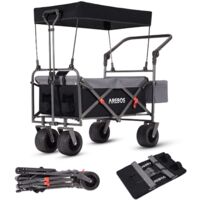 AREBOS Bollerwagen faltbar mit Dach Luxus Handwagen Faltwagen Transportwagen XXL Tasche klappbar bis 100 kg Gerätewagen 360° Vorderräder Inklusive Tragetasche Schwarz