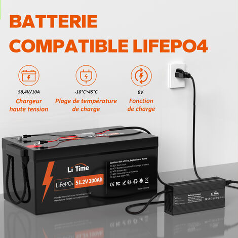 LiTime 58,4V 10A Chargeur de Batterie au Lithium pour 51,2V LiFePO4 Batterie au Lithium