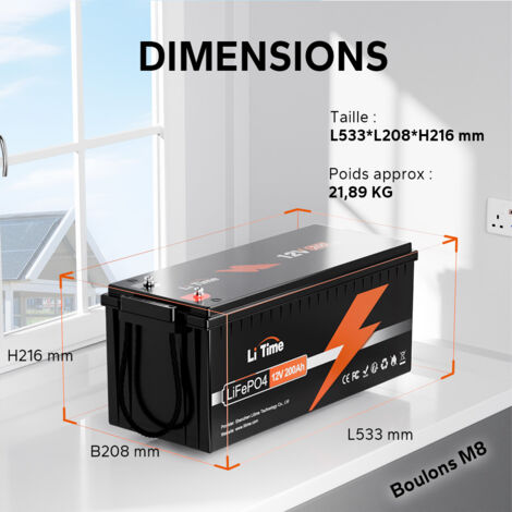 [JAMAIS UTILISÉ]LiTime Batterie Lithium LiFePO4 12V 200Ah Batterie solaire et éolienne 2560Wh Stockage avec Panneau solaire Parfaite pour Camping-Car, Bateau, Moteur de Traîne- 1Pcs