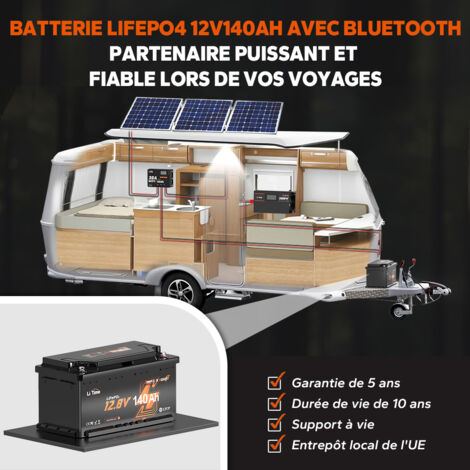 Power Queen Batterie LiFePO4 12V 100Ah Bluetooth - Camping-Car, Solaire