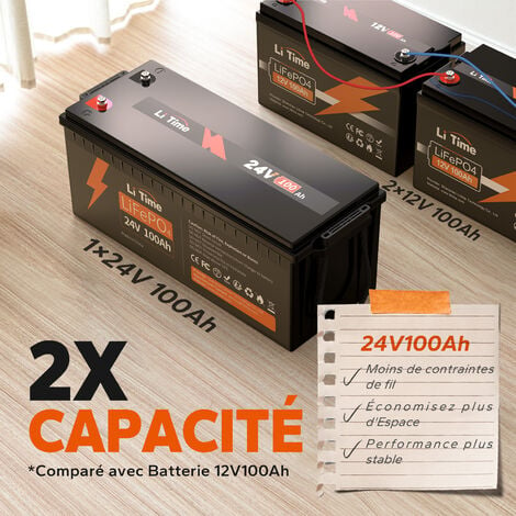Batterie LiFePO4 24V 100Ah pour camping-car, caravane, solaires, moteu –