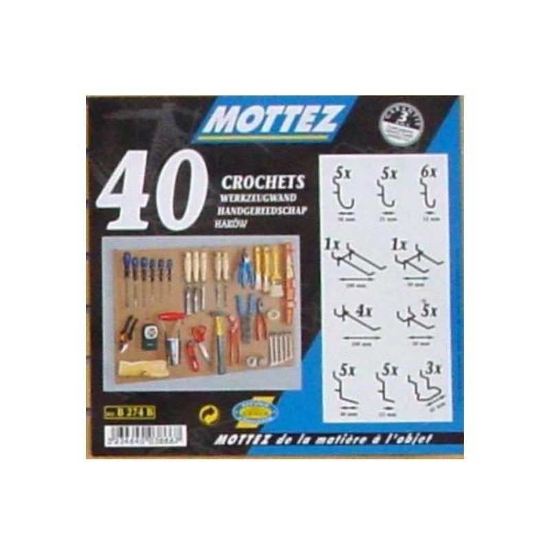 MOTTEZ - Kit panneau perforé tôle composé d'un panneau tôle + 1 lot de 40  crochets universels pour panneau perforé + 1 sachet de distanceurs + 1  barrette porte outils - B278F