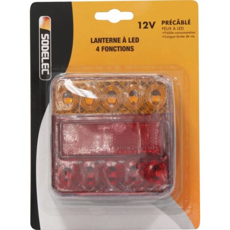 TOPCAR - Feu arrière carré LED 12V 4 fonctions cabochon orange/rouge - blister - TOP31760003