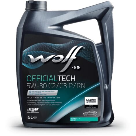 Wolf – Huile moteur 5W-30 C2/C3 1052550 – Bidon 5 litres – Homologuée PSA B71 2290 et Renault RN17 – Pour moteurs essence et diesel