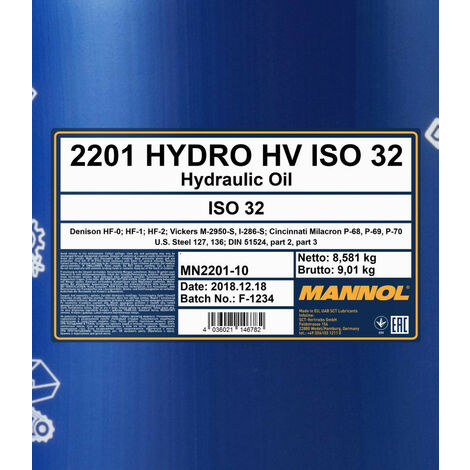 MANNOL - ISO 32 Huile pour hydraulique central - 20L - MN2201-20