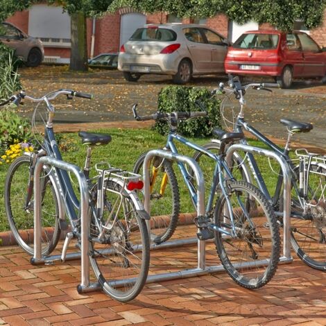 Mottez – Support 6 vélos en ligne B882C3 – Acier galvanisé Ø 50 mm – Longueur 177 cm – Entraxe 85 cm – Arceaux anti-glissement