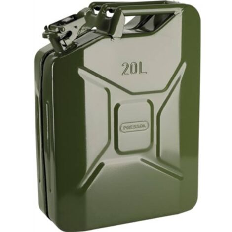 Pressol – Jerrycan métallique 20L – Tôle d'acier laquée anti-corrosion – Fermeture sécurisée avec goupille – Compatible essence sans plomb