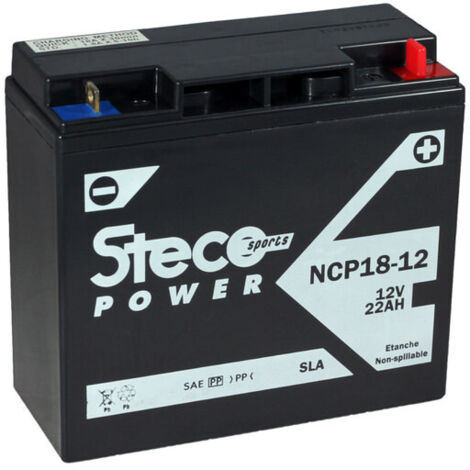 Stecopower – Batterie GEL 12V 22Ah – Technologie avancée pour performance optimale – Compatible avec modèles NCP18-12 – Idéale pour motos