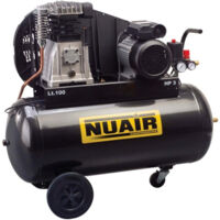 Nu Air – Compresseur à piston 3 CV 100 litres 330 L/min 10 bars – 142310NU – Moteur protégé contre surcharges – Transport facile avec roues