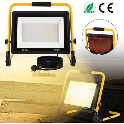 LED Baustrahler 2x200W Mit Stativ – 16000 Lumen, Warmweiß, IP66 Wasserdicht, Inkl. Kabel & Verstellbarem Dreibein