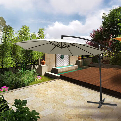 Sonnenschirme Sonnenschirm Ampelschirm balkon Ř300cm Gartenschirm mit Kurbel, Terrassenschirm, UV-Schutz Kurbelschirm (Beige), HENGMEI