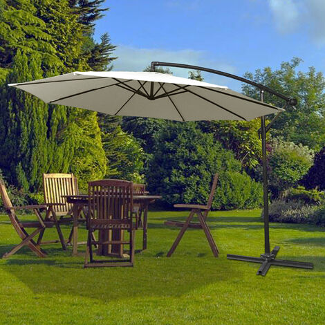 Sonnenschirme Sonnenschirm Ampelschirm balkon Ř300cm Gartenschirm mit Kurbel, Terrassenschirm, UV-Schutz Kurbelschirm (Beige), HENGMEI