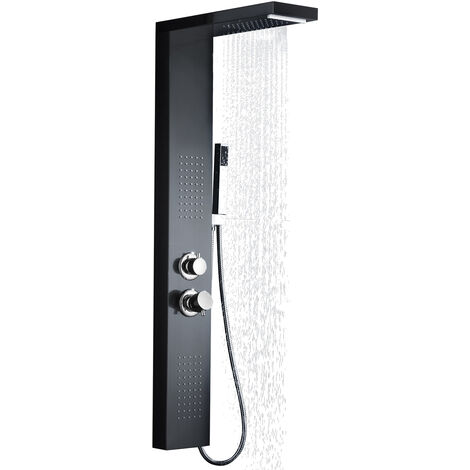 Duschsäulen mit Thermostat Duschpaneel Duschsystem Edelstahl Duscharmatur Duschset mit Regendusche, Massagedusche, Wasserfalldusche, Handbrause (Schwarz), HENGMEI