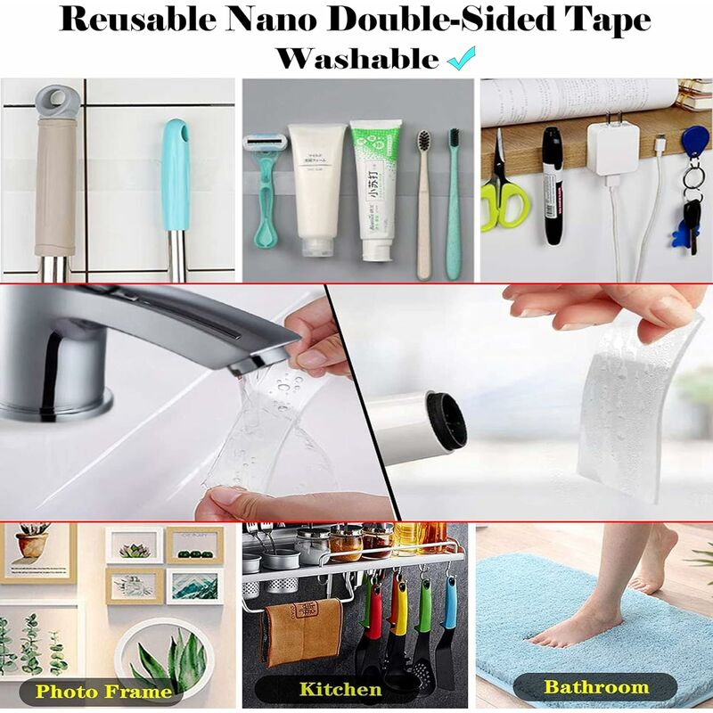 5M Extra Strong Double Sided Tape, Washable Traceless Nano Tape, Double  Sided-Gel Clear And Removable For Carpet, Home, Kitchen, Car Or Office. 