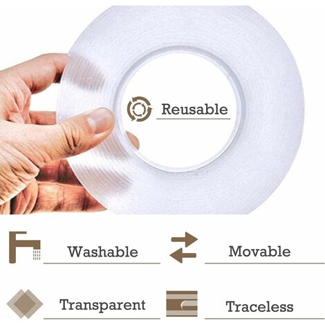 5M Extra Strong Double Sided Tape, Washable Traceless Nano Tape, Double  Sided-Gel Clear And Removable For Carpet, Home, Kitchen, Car Or Office. 