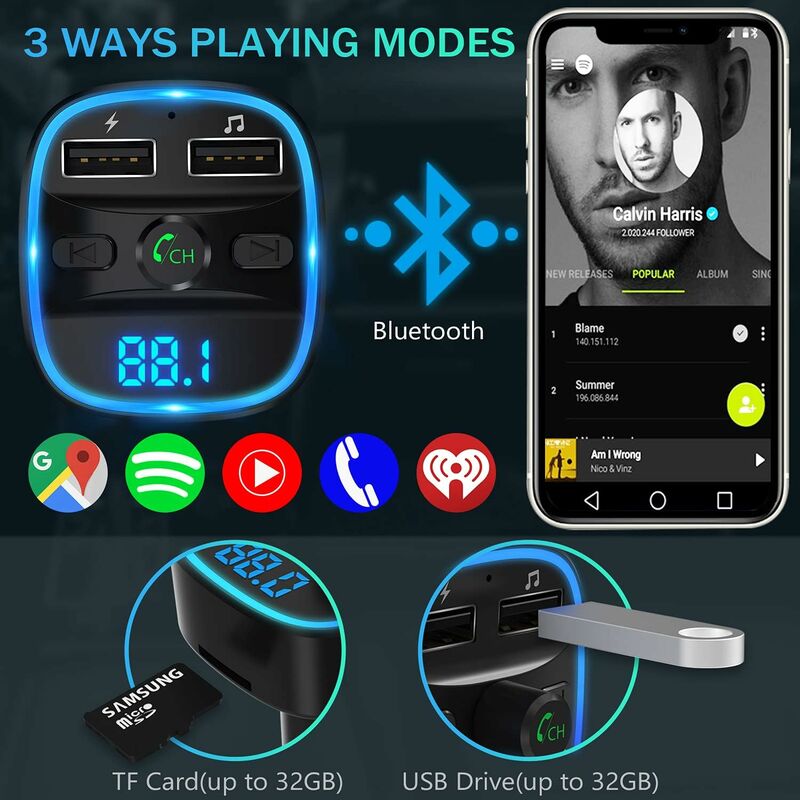 Kit Mains Libres Bluetooth pour Voiture, Transmetteur FM sans fil et  Connexion en Bluetooth, Universel avec Ports USB Couleur Gris compatible  avec tous les Smartphones - Accessoire téléphonie pour voiture - Achat