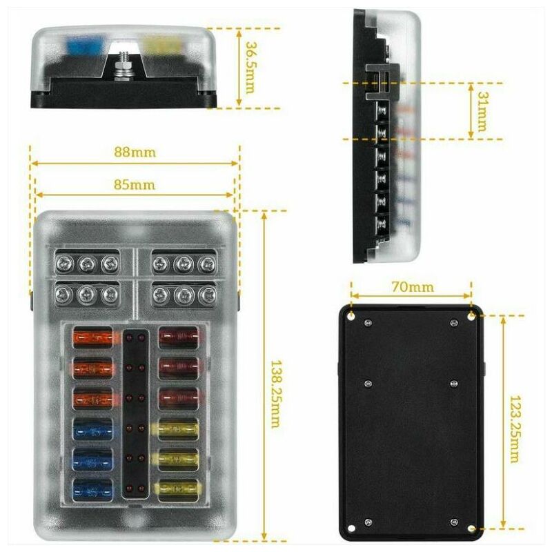 Kohree 6 Voies Boîte Fusibles 12V Porte Fusible ATO 32V 100A avec