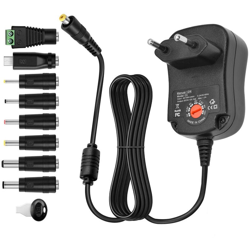 Alimentation électrique réglable avec interrupteur de chargeur universel  USB, 3V, 4.5V, 5V, 6V, 7.5V