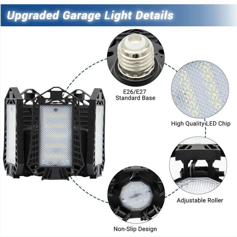 Mini lampe de garage LED, plafonniers déformables avec 4 panneaux  réglables, pour sous-sol d'atelier de garage, blanc chaud, lustre pliant,  3000 K E27