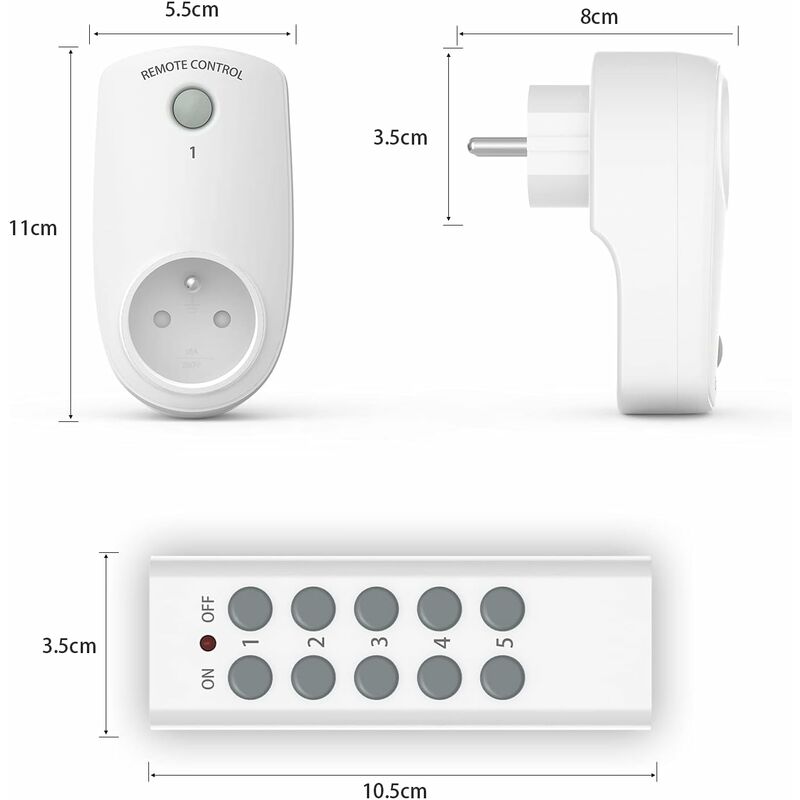 Kit Controle a Distance : 2 Prises + 1 Télécommande : Prise de Courant Télécommandé  Sans Fil - Jusqu'a 30m de Portée
