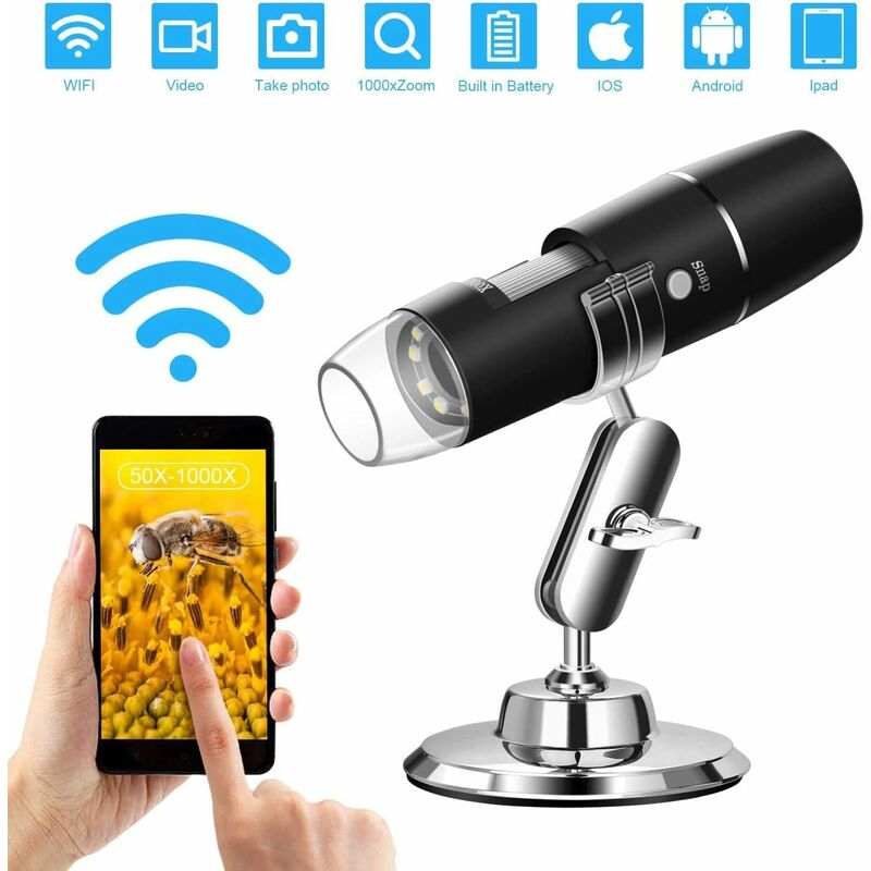 Microscope de téléphone Wifi FULL HD avec zoom 1000x pour téléphone mobile  iOS et Android