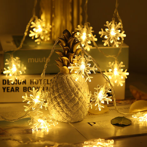 Guirlande lumineuse de flocon de neige, 6M 40 Pcs LED à piles fairy lights,  Monochrom à deux modes et décoration brillante foudre pour,Noël Chambre  Chambre intérieure et extérieure (blanc chaud) : 