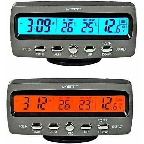 Thermomètre d'horloge de Voiture 2 en 1,Horloge de voiture intérieur et  extérieur double thermomètre