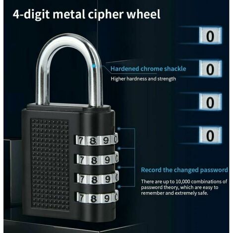 Cadenas à combinaison à 4 chiffres, 2 paquets, pour l'école