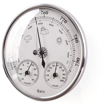 Station météo analogique en acier - avec baromètre / thermomètre /  hygromètre - pour intérieur / extérieur