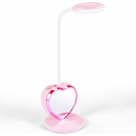 Lampe de bureau une LED pour filles, lampe de bureau une LED rechargeable  avec port de charge USB et porte-stylos, Dimmable Rose
