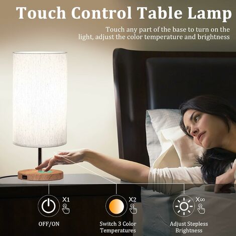 Lampe de Chevet avec Ports de Charge USB, Contrôle Tactile 3 Températures  de Couleur et Lampe de Bureau Minimaliste Entièrement Réglable, Ampoules  E27 pour la Lecture salon Bureau