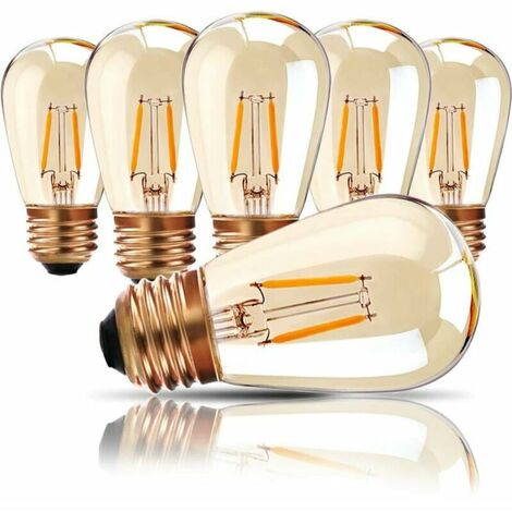 Lampes d'extérieur, ampoule LED à vis E27 Edison, 2W Ampoule de rechange à  filament LED pour S14 ST45 LED, blanc chaud 2700K, verre ambré équivalent,  non réglable, paquet de 6 [Classe énergétique