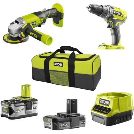 Ryobi 18v Cordless Drill and Angle Grinder Kit (R18PDAG-242S)