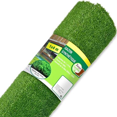 TERRE JARDIN - Césped Artificial en Rollo 1 x 4 m - Altura de Fibra 1 cm - Densidad 2200 Dtex - Césped Sintético Realista - Base de Látex Negro