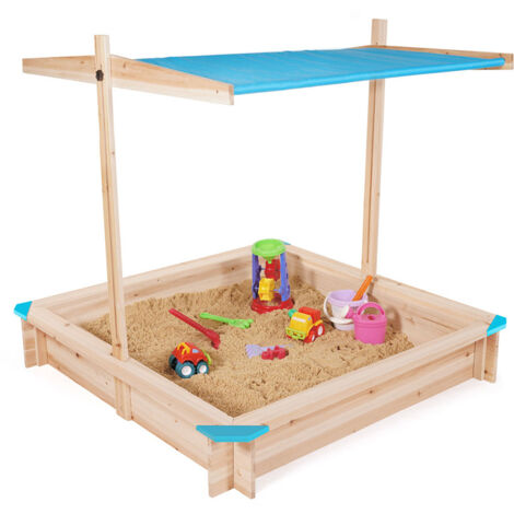 SPIELWERK® Arenero Niños 120x120x120cm Infantil Bancos Exterior Techo Madera Natural Abeto Protección UV50 Juguete Jardín Patio