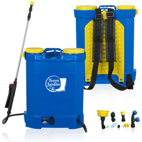TERRE JARDIN - Pulverizador eléctrico de mochila - Pulverizador de batería 12 V 18 Ah - 4h de autonomía - Cargador incluido - Depósito de 16 L - Presión regulable 0-4,5 Bares - Lanza telescópica - Boq