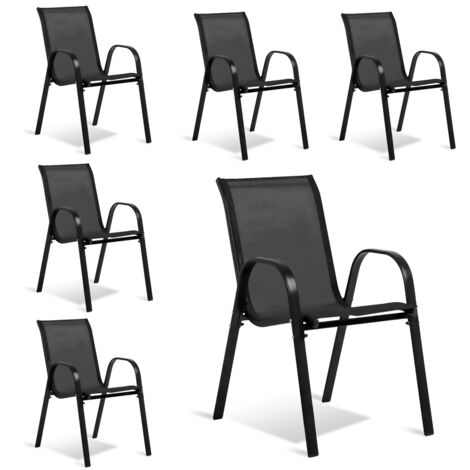 TERRE JARDIN - Sillas de jardín Textilene - 6 Unidades, tamaño 54x72x90 cm, Metal Reforzado, Sillas de terraza, Sillón apilable de Exterior Negro