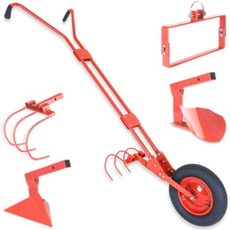 TERRE JARDIN - Cultivador de hortalizas multifuncional sobre ruedas, cosechadora de 4 funciones, color rojo, mango ergonómico