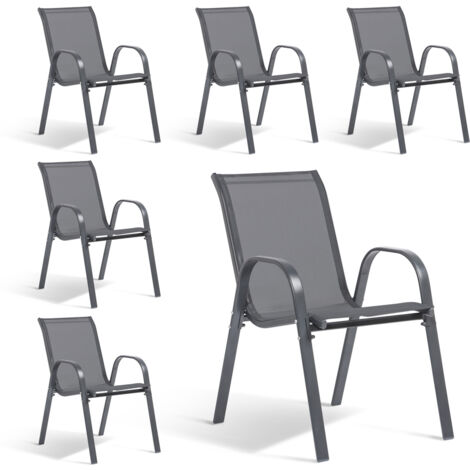 TERRE JARDIN - Sillas de jardín Textilene - 6 Unidades, tamaño 54x72x90 cm, Metal Reforzado, Sillas de terraza, Sillón apilable de Exterior Gris