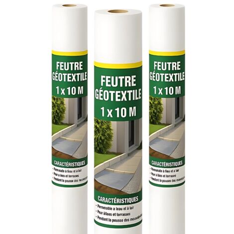 TERRE JARDIN - Rollo geotextil, 10 m, 150 g/m², Lote de 3