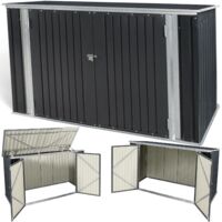 TERRE JARDIN - Caseta de jardín con doble puerta, caja de almacenamiento de acero galvanizado gris, caja metálica para bicicletas y herramientas, cubierta de cubo de basura con techo corredizo, 210 x
