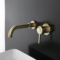 Robinet de Lavabo pour Salle de Bains en Laiton, Montage Mural, Or Brossé