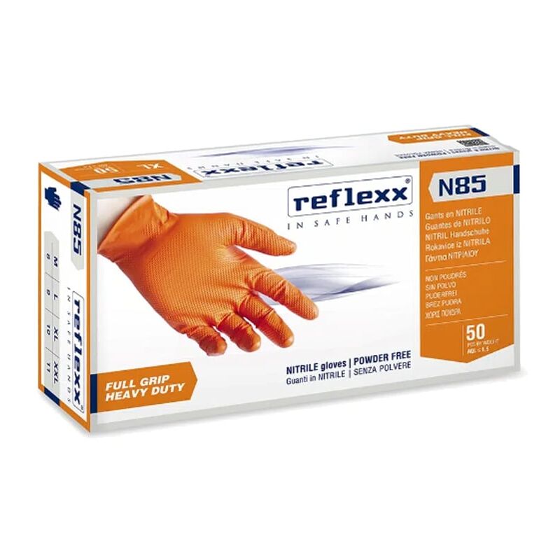 Guanti in nitrile full grip Reflexx N85 senza polvere - XXL - Arancione