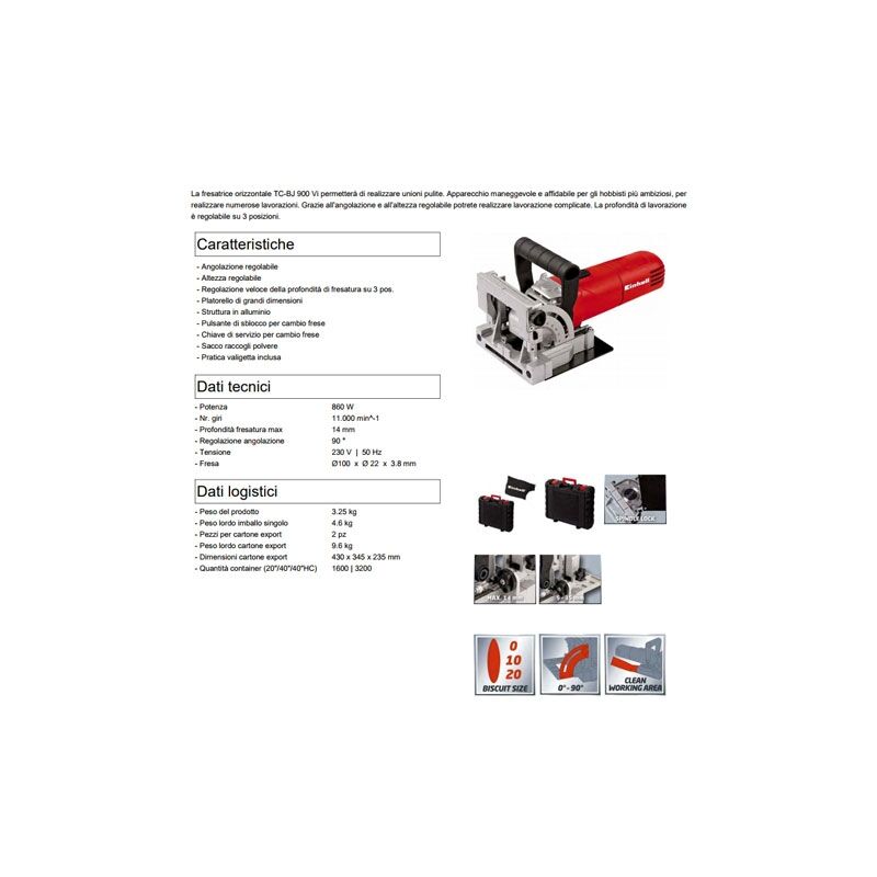 FRESATRICE ORIZZONTALE PANTOGRAFO PER LINGUETTE LAMELLO IN VALIGETTA EINHELL  4006825604313