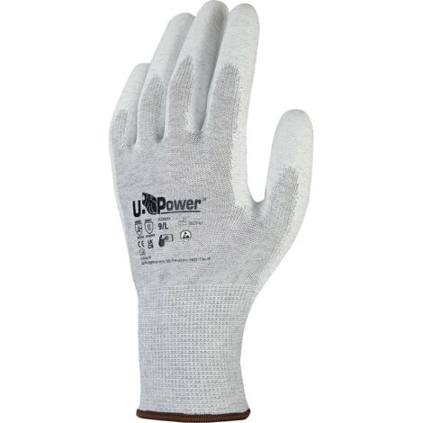 U-Power Pika Guanti Lavoro Antinfortunistica Poliestere Touchscreen Grigio 9/L