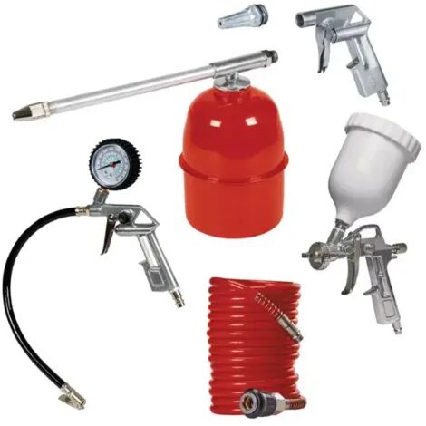 Einhell – Set utensili pneumatici professionali 5 pz – Pistola a spruzzo per verniciatura – Manometro per gonfiaggio pneumatici – Tubo aria 4m (1/10)